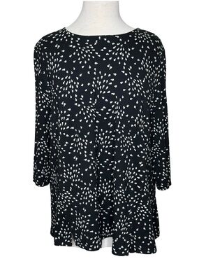 J. Jill Wearever Collection Printed Knit Top 3/4 Sleeve Black White Size Large